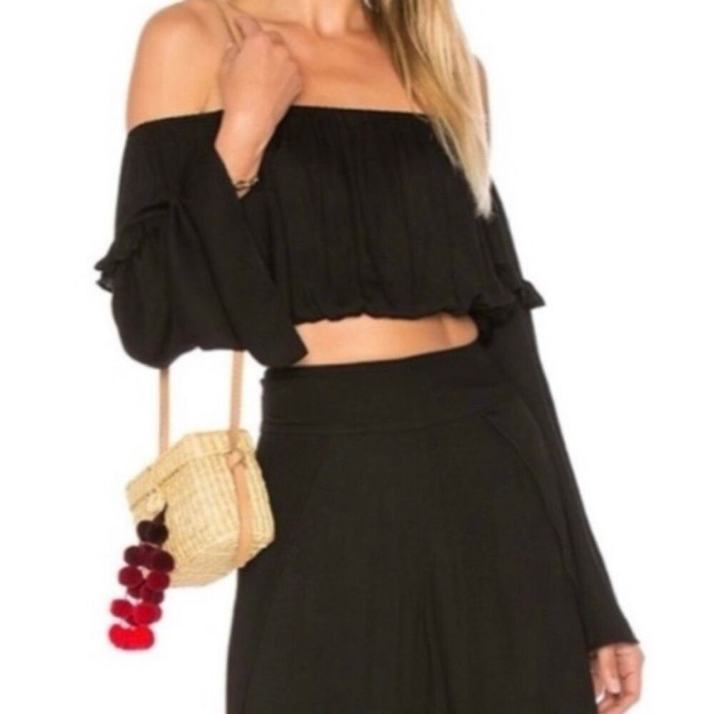 Ale by Alessandra x Reformation Off the Shoulder Solid Black Top, Women’s Medium